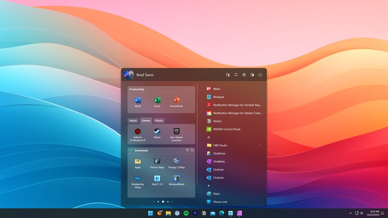 Start Menu App Style with Tabs