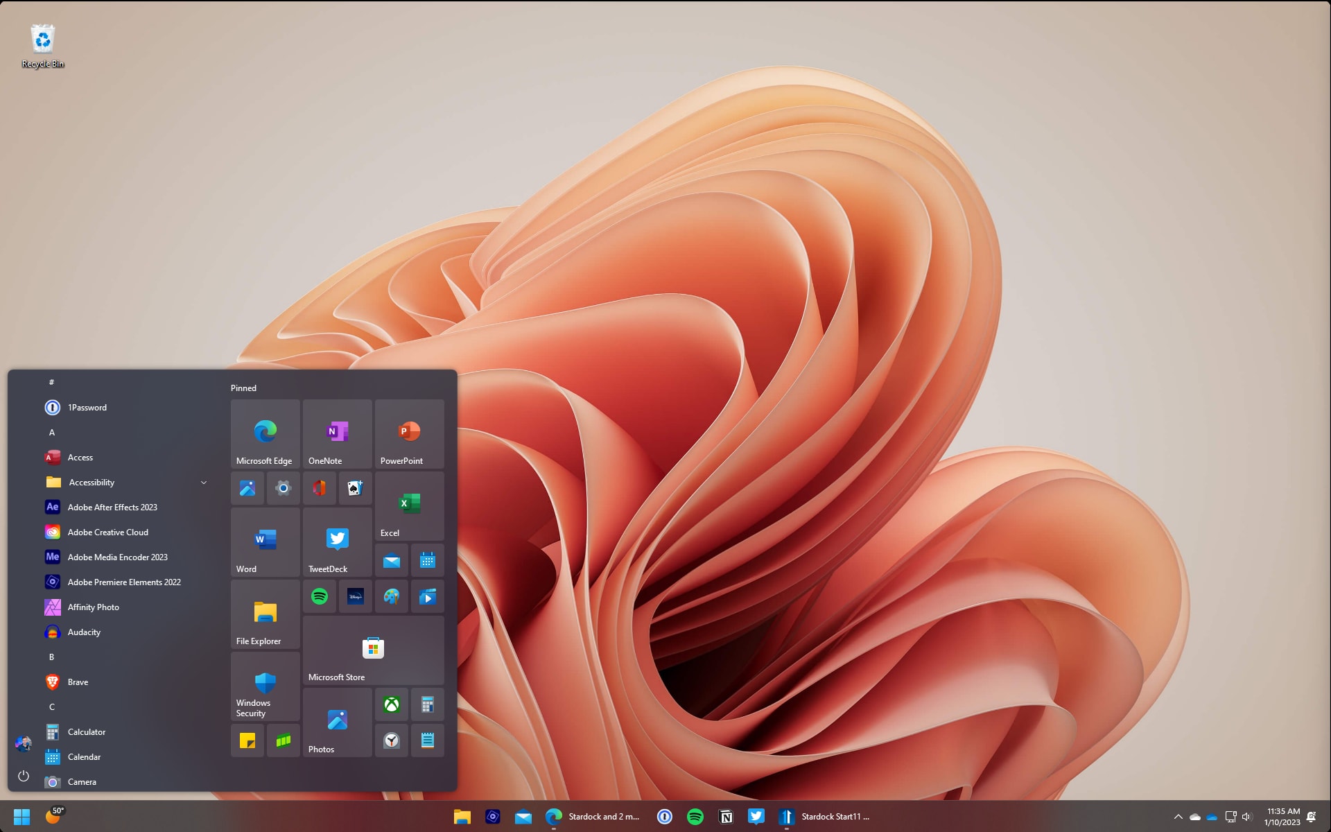 Start11 full-screen Start menu